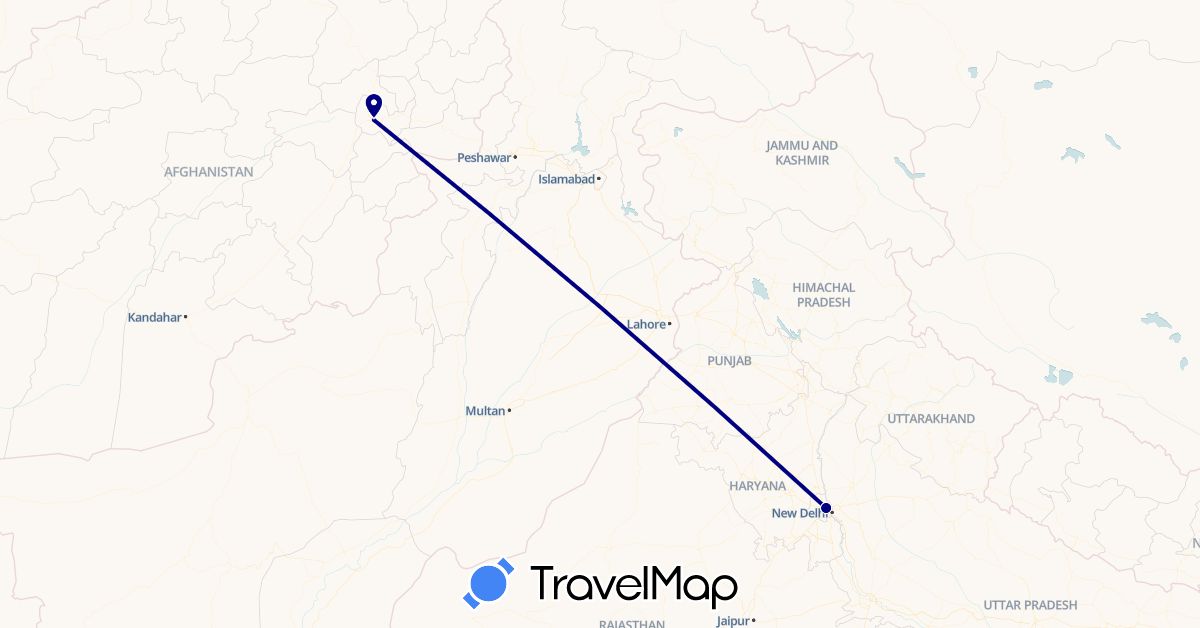 TravelMap itinerary: driving in Afghanistan, India (Asia)